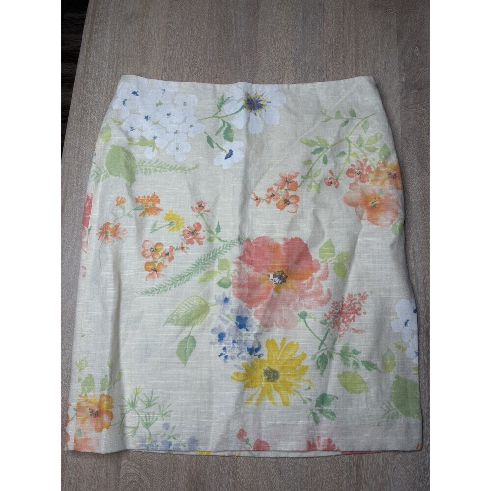 Ralph Lauren NWT Vintage Black Label Linen Watercolor Floral Pencil Skirt 12